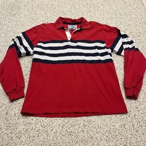 Lands End Mens Vintage Rugby Shirt Sz M Red Stripe Preppy Made in USA